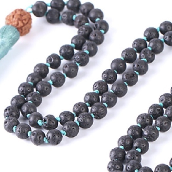 Lava stone and Rudraksha mala necklace - Picture 7 of 8